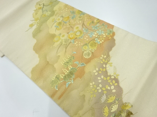 JAPANESE KIMONO / ANTIQUE FUKURO OBI / TSUZURE / KINSAI / AUTUMN FLOWERS